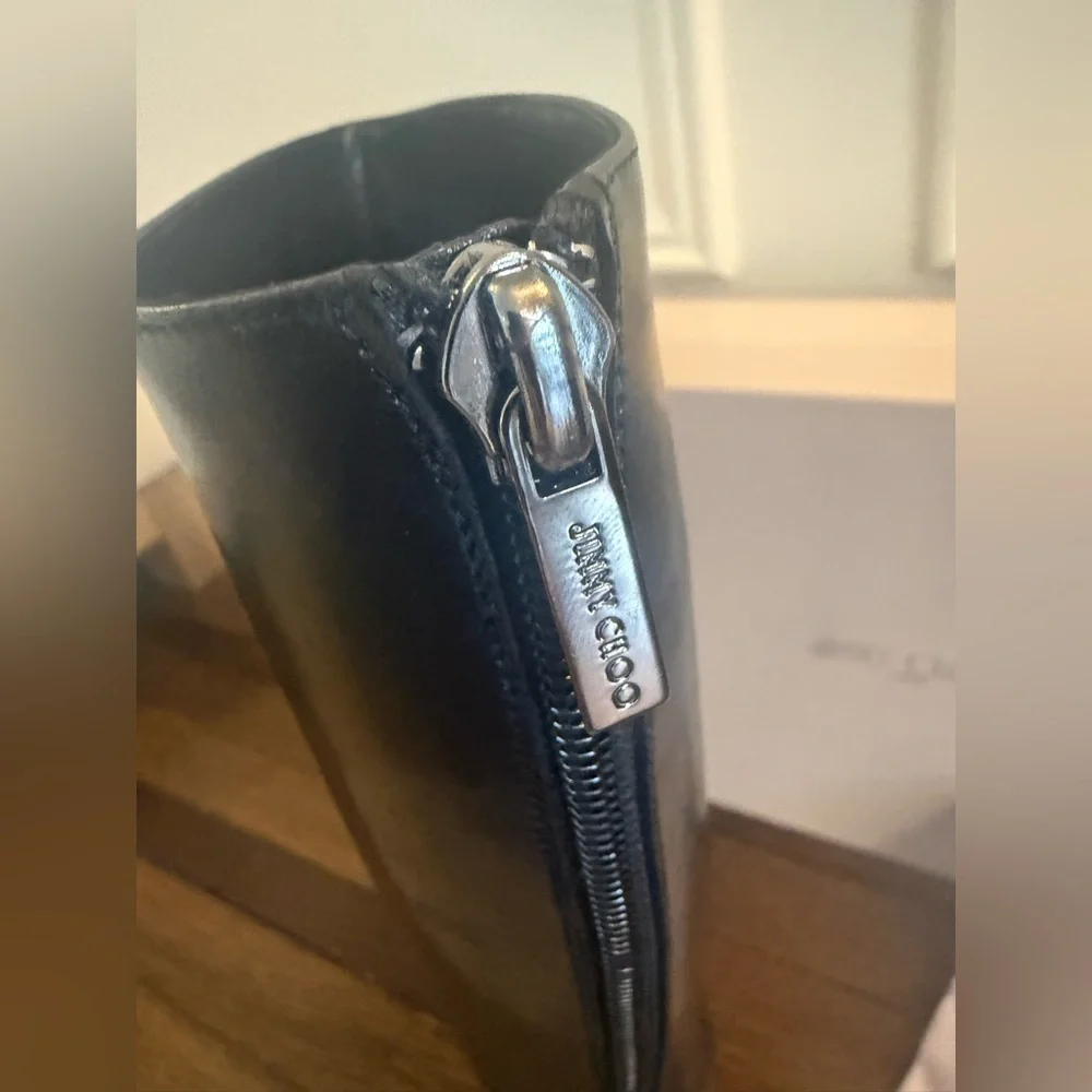 Jimmy Choo Black Leather Knee High Pointed Toe Boots size 34 - Picture 7 of 10